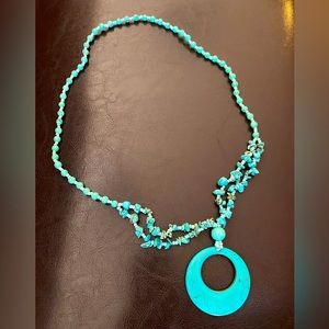 Turquoise Stone and Bead Layering Necklace with Large Circle Pendant